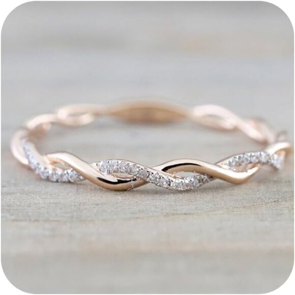 Metemjiao 14K Rose Gold Stack Twisted Ring Twist Ring Stackable Diamond Rings We - Picture 1 of 4